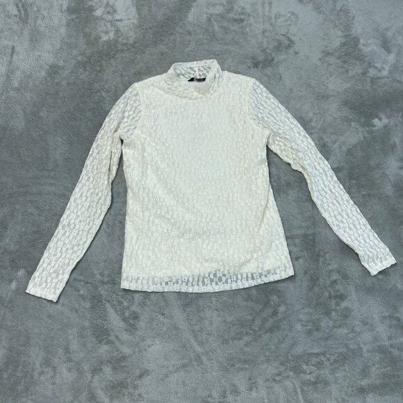 Peace Love World White Long Sleeve Lace Top XS Nylon Blend a1646 - Picture 1 of 8